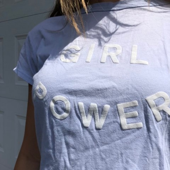 “girl power” brandy melville blue baby tee shirt - Picture 2 of 2